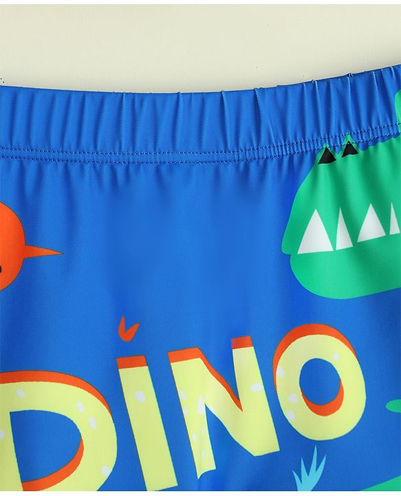 Babyhug Dino Printed Swimming Trunk With Cap - Blue