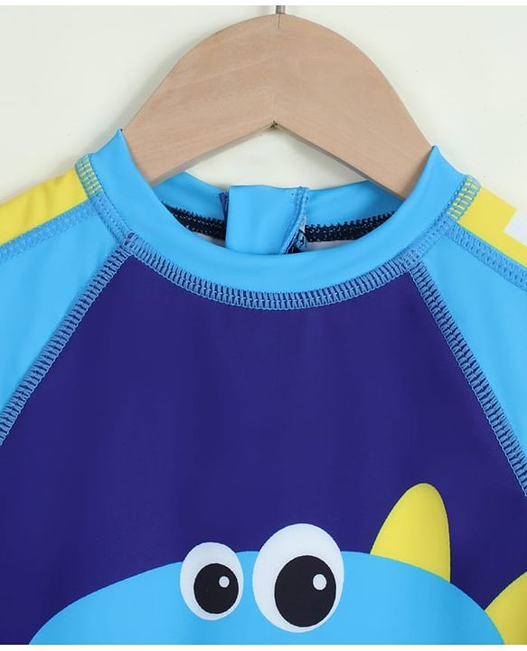 Babyhug Half Raglan Sleeves Legged Swimsuit with Dino Print - Blue