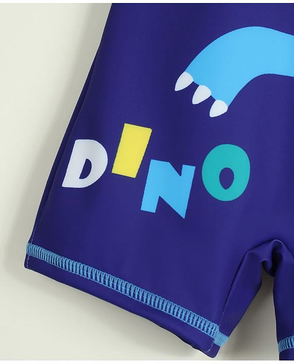 Babyhug Half Raglan Sleeves Legged Swimsuit with Dino Print - Blue