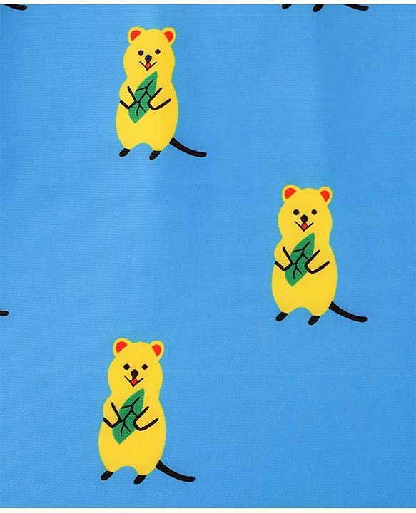 Babyhug Raglan Full Sleeves Bear Printed Legged Swimsuit - Light Blue