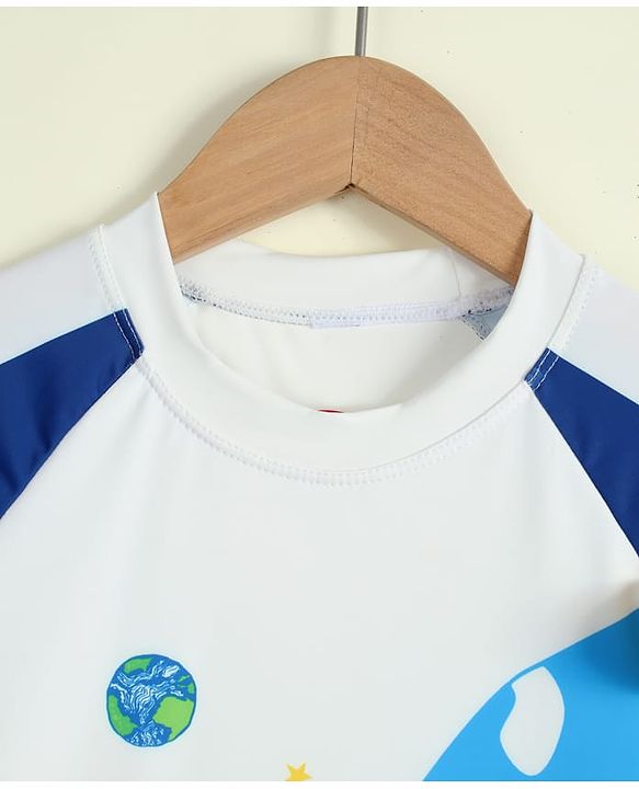 Babyhug Raglan Half Sleeves Space Theme Printed Two Piece Swimsuit - White