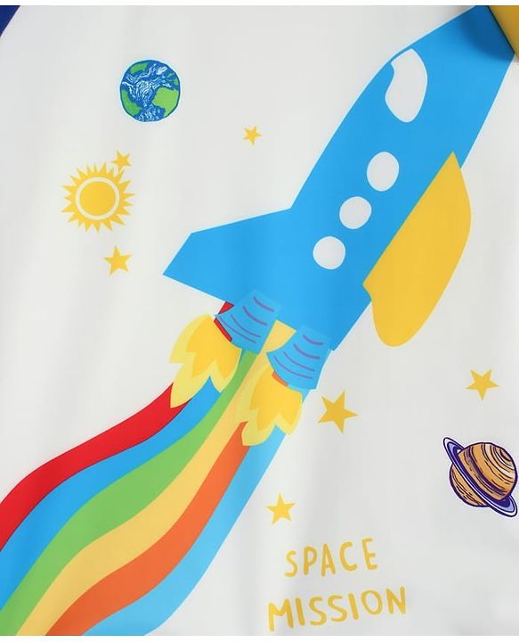 Babyhug Raglan Half Sleeves Space Theme Printed Two Piece Swimsuit - White