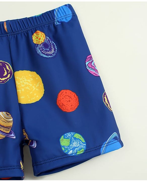 Babyhug Raglan Half Sleeves Space Theme Printed Two Piece Swimsuit - White