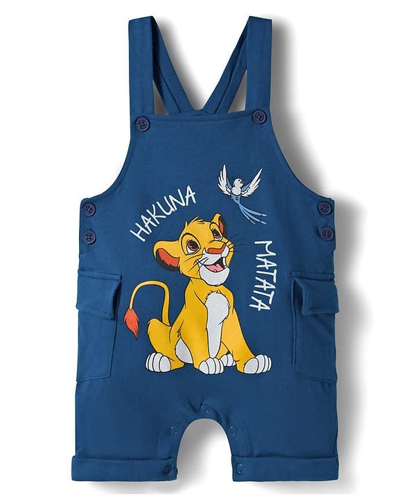 Babyhug Disney Single Jersey Knit Dungaree & Half Sleeves Inner Tee With Lion King Graphics - Blue & Yellow