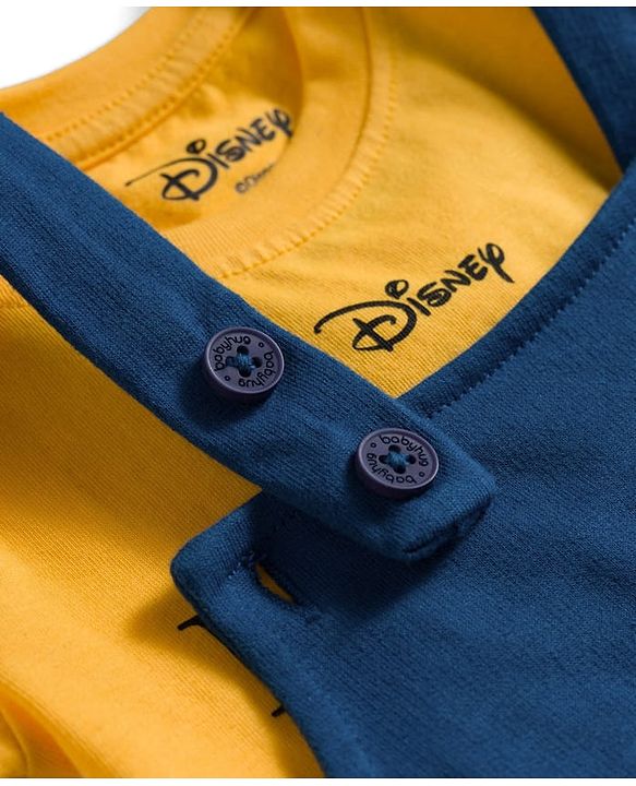 Babyhug Disney Single Jersey Knit Dungaree & Half Sleeves Inner Tee With Lion King Graphics - Blue & Yellow