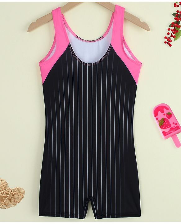 Pine Active Sleeveless Striped Legged Swimsuit - Black
