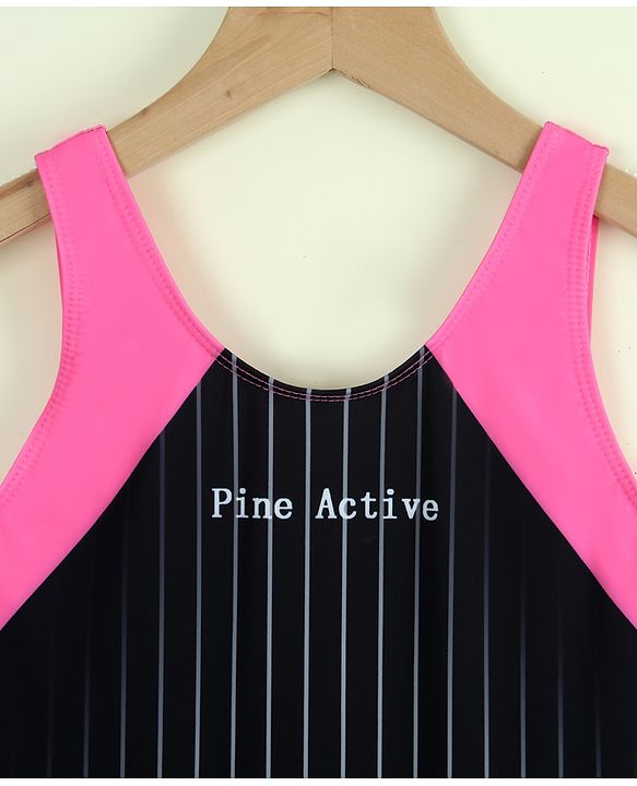 Pine Active Sleeveless Striped Legged Swimsuit - Black