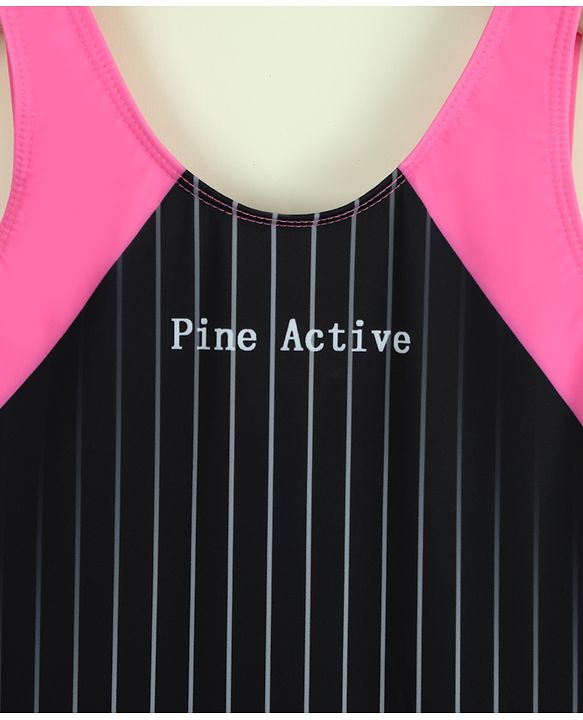 Pine Active Sleeveless Striped Legged Swimsuit - Black