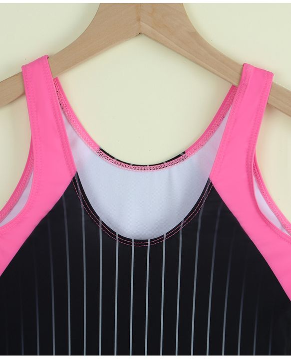 Pine Active Sleeveless Striped Legged Swimsuit - Black
