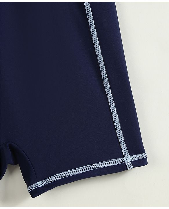 Pine Active Half Raglan Sleeves Text Printed Cut & Sew Legged Swimsuit - Navy Blue