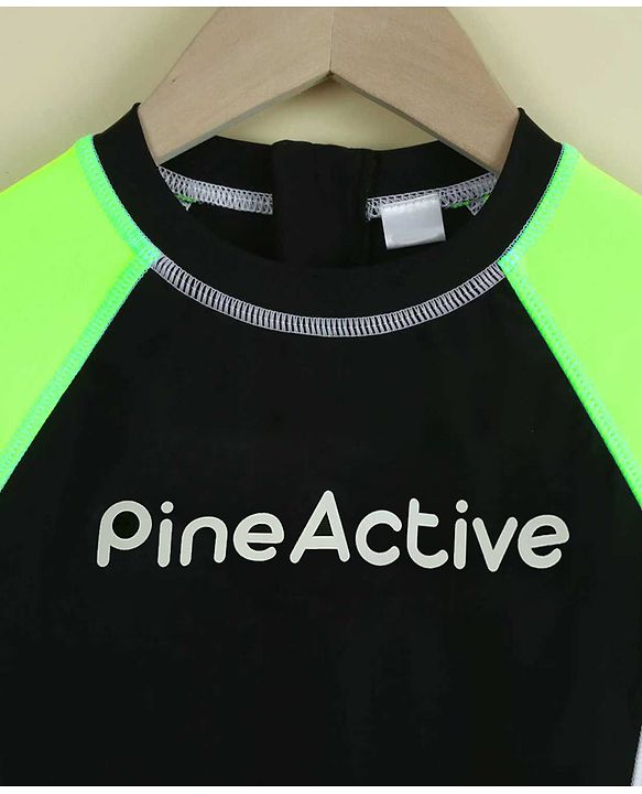 Pine Active Full Raglan Sleeves Printe Legged Swimsuit - Green
