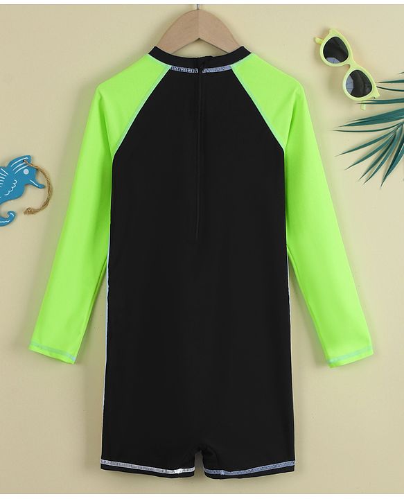 Pine Active Full Raglan Sleeves Printe Legged Swimsuit - Green