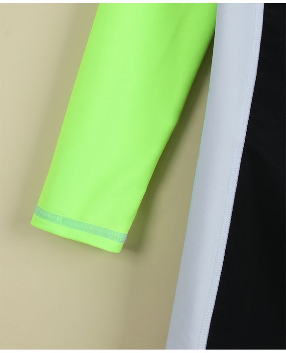 Pine Active Full Raglan Sleeves Printe Legged Swimsuit - Green