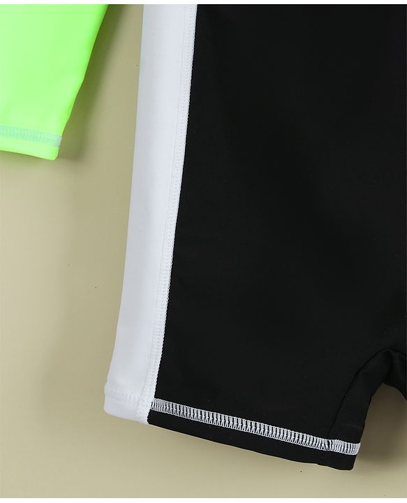 Pine Active Full Raglan Sleeves Printe Legged Swimsuit - Green