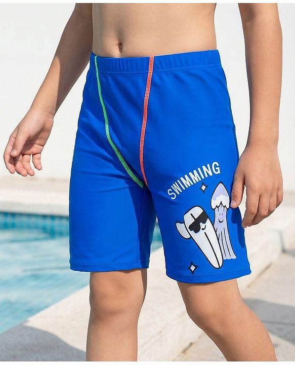 Pine Kids Text Printed Swimming Trunk - Blue