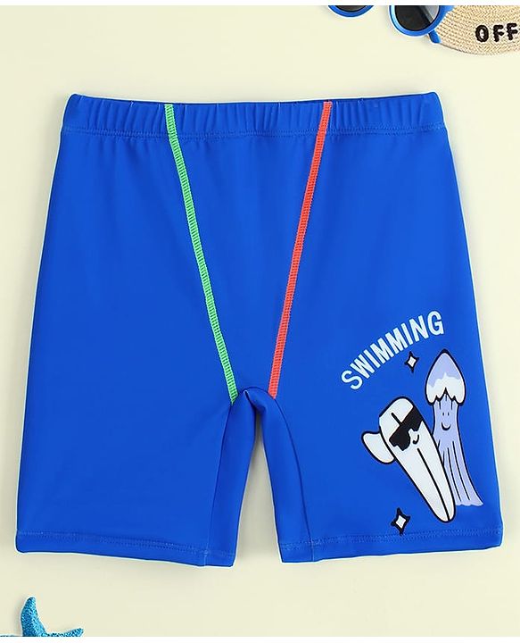 Pine Kids Text Printed Swimming Trunk - Blue