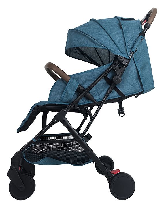 Babyhug Compact Fold Baby Stroller with Trolley Handle & Linked Brake | One-Hand Fold| 5-Point Harness| Multi-Recline Seat| Shock Absorbing Wheels| Concealed Linked Brake  Blue