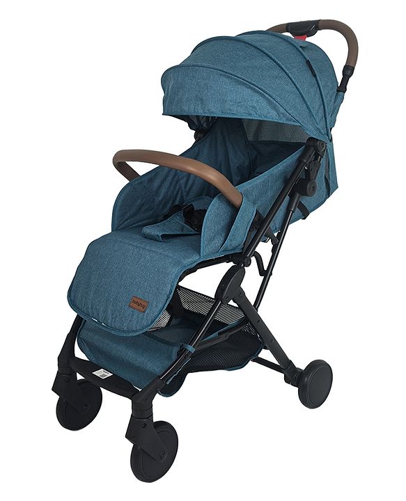 Babyhug Compact Fold Baby Stroller with Trolley Handle & Linked Brake | One-Hand Fold| 5-Point Harness| Multi-Recline Seat| Shock Absorbing Wheels| Concealed Linked Brake  Blue