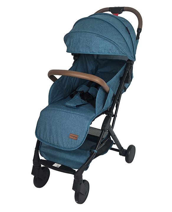Babyhug Compact Fold Baby Stroller with Trolley Handle & Linked Brake | One-Hand Fold| 5-Point Harness| Multi-Recline Seat| Shock Absorbing Wheels| Concealed Linked Brake  Blue