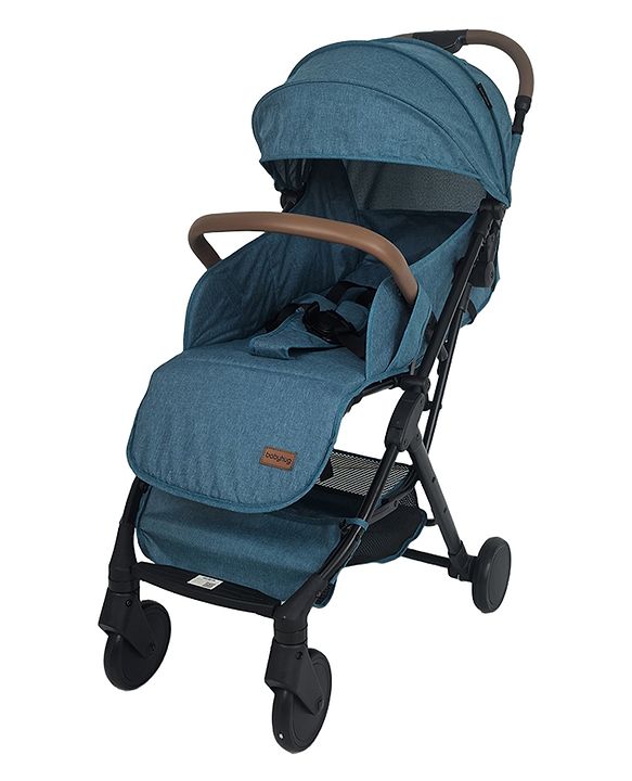 Babyhug Compact Fold Baby Stroller with Trolley Handle & Linked Brake | One-Hand Fold| 5-Point Harness| Multi-Recline Seat| Shock Absorbing Wheels| Concealed Linked Brake  Blue