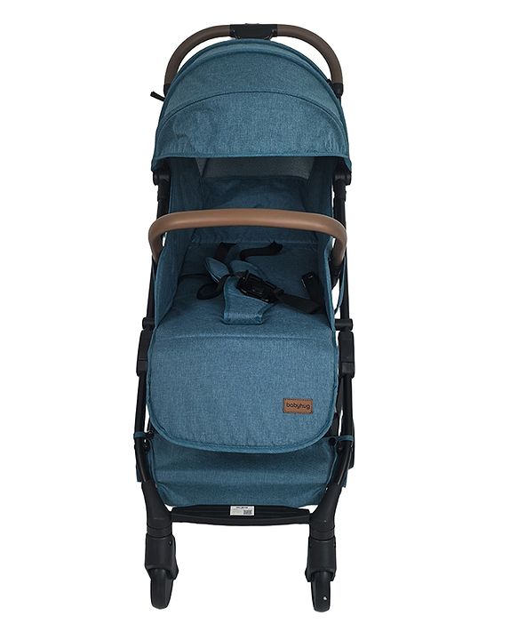 Babyhug Compact Fold Baby Stroller with Trolley Handle & Linked Brake | One-Hand Fold| 5-Point Harness| Multi-Recline Seat| Shock Absorbing Wheels| Concealed Linked Brake  Blue