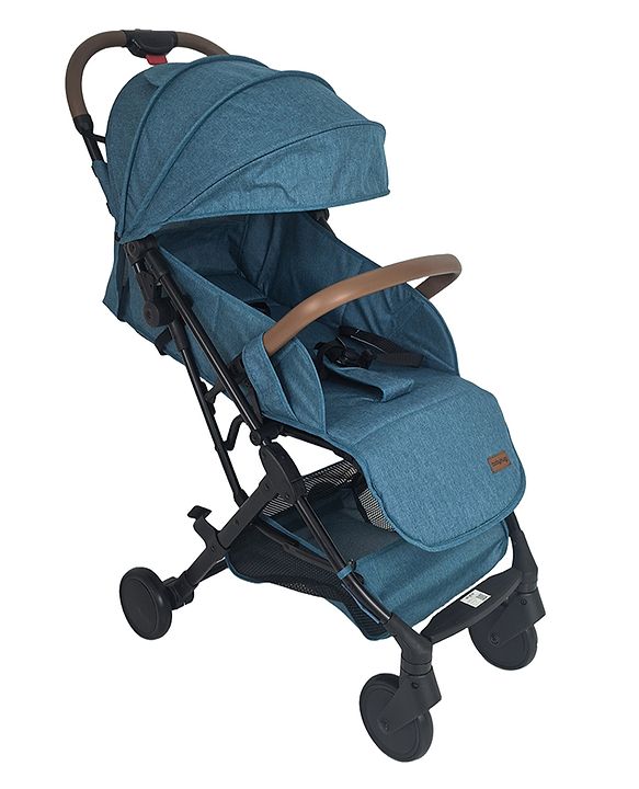 Babyhug Compact Fold Baby Stroller with Trolley Handle & Linked Brake | One-Hand Fold| 5-Point Harness| Multi-Recline Seat| Shock Absorbing Wheels| Concealed Linked Brake  Blue