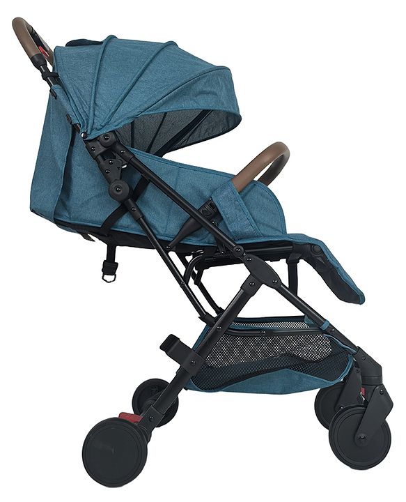 Babyhug Compact Fold Baby Stroller with Trolley Handle & Linked Brake | One-Hand Fold| 5-Point Harness| Multi-Recline Seat| Shock Absorbing Wheels| Concealed Linked Brake  Blue
