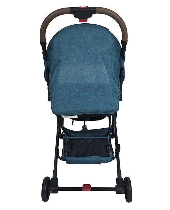 Babyhug Compact Fold Baby Stroller with Trolley Handle & Linked Brake | One-Hand Fold| 5-Point Harness| Multi-Recline Seat| Shock Absorbing Wheels| Concealed Linked Brake  Blue
