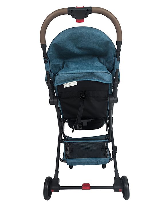 Babyhug Compact Fold Baby Stroller with Trolley Handle & Linked Brake | One-Hand Fold| 5-Point Harness| Multi-Recline Seat| Shock Absorbing Wheels| Concealed Linked Brake  Blue