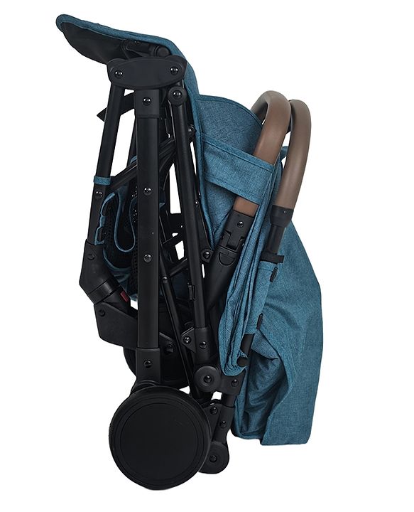 Babyhug Compact Fold Baby Stroller with Trolley Handle & Linked Brake | One-Hand Fold| 5-Point Harness| Multi-Recline Seat| Shock Absorbing Wheels| Concealed Linked Brake  Blue