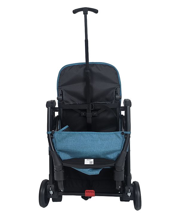 Babyhug Compact Fold Baby Stroller with Trolley Handle & Linked Brake | One-Hand Fold| 5-Point Harness| Multi-Recline Seat| Shock Absorbing Wheels| Concealed Linked Brake  Blue