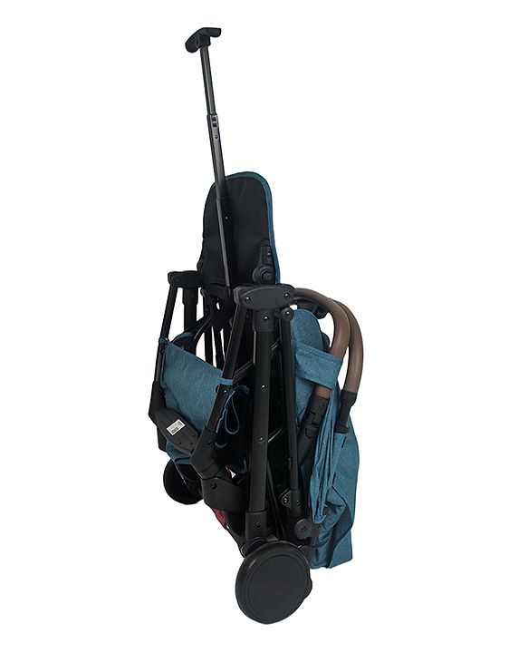 Babyhug Compact Fold Baby Stroller with Trolley Handle & Linked Brake | One-Hand Fold| 5-Point Harness| Multi-Recline Seat| Shock Absorbing Wheels| Concealed Linked Brake  Blue