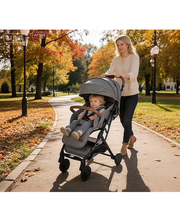 Babyhug Compact Fold Baby Stroller with Trolley Handle & Linked Brake | One-Hand Fold| 5-Point Harness| Multi-Recline Seat| Shock Absorbing Wheels| Concealed Linked Brake  Blue