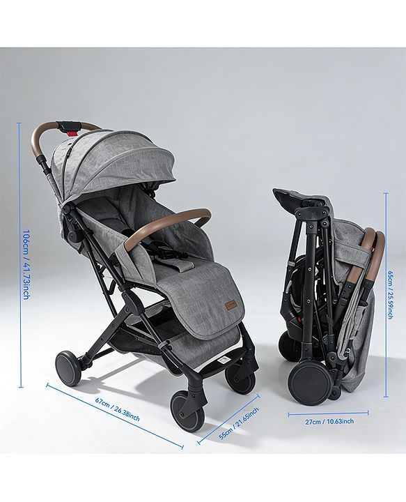 Babyhug Compact Fold Baby Stroller with Trolley Handle & Linked Brake | One-Hand Fold| 5-Point Harness| Multi-Recline Seat| Shock Absorbing Wheels| Concealed Linked Brake  Blue