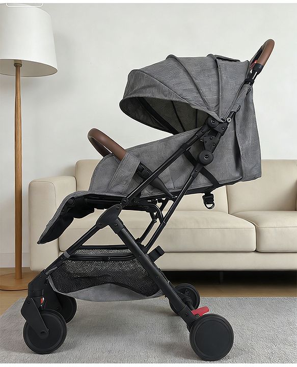 Babyhug Compact Fold Baby Stroller with Trolley Handle & Linked Brake | One-Hand Fold| 5-Point Harness| Multi-Recline Seat| Shock Absorbing Wheels| Concealed Linked Brake  Blue