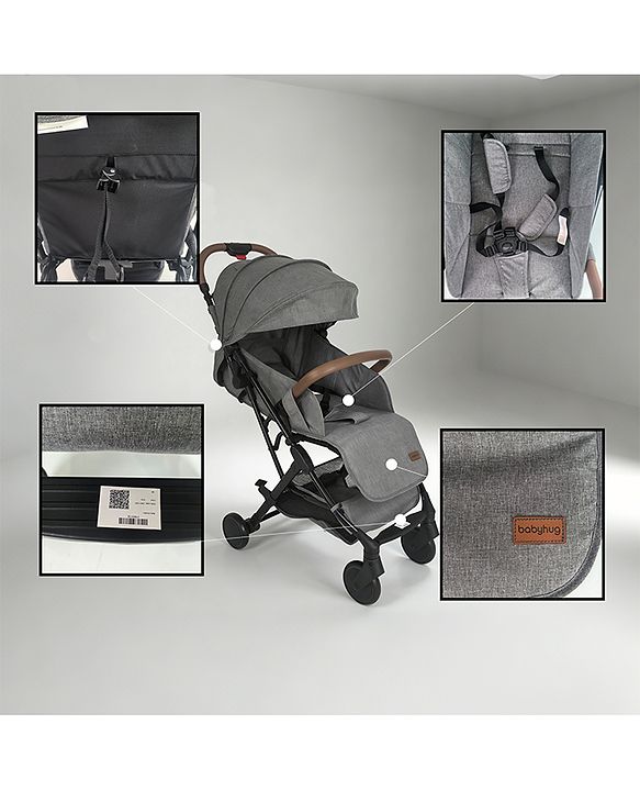 Babyhug Compact Fold Baby Stroller with Trolley Handle & Linked Brake | One-Hand Fold| 5-Point Harness| Multi-Recline Seat| Shock Absorbing Wheels| Concealed Linked Brake  Blue