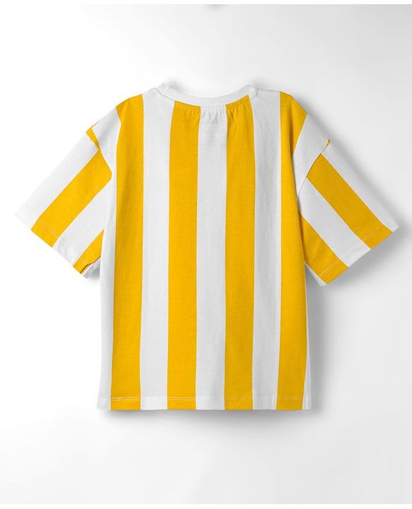 Pine Kids Disney Single Jersey Knit Drop Shoulder Half Sleeves Striped Oversized T-Shirt & Shorts Set with Lion King Graphic - Multicolor