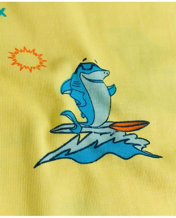 Pine Kids Single Jersey Knit Half Sleeves Co-ords Night Suit With Shark Print - Yellow