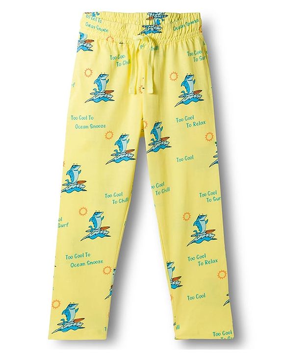 Pine Kids Single Jersey Knit Half Sleeves Co-ords Night Suit With Shark Print - Yellow