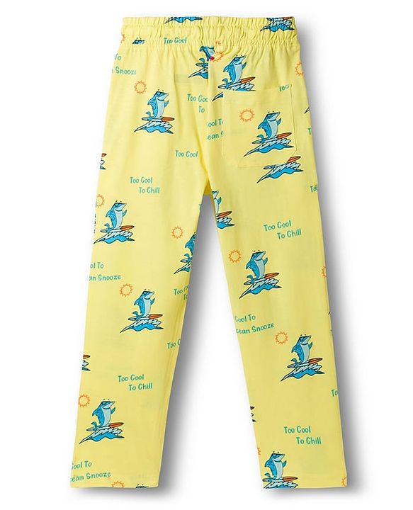Pine Kids Single Jersey Knit Half Sleeves Co-ords Night Suit With Shark Print - Yellow