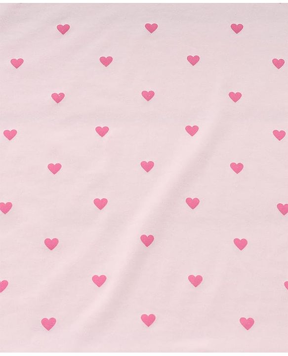 Babyhug Cotton Knit Hooded Towel With Bow Embroidery & Hearts Print - Light Pink