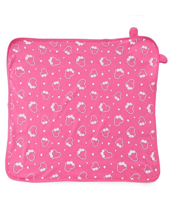 Babyhug Cotton Knit Hooded Wrapper With Floral Print L 65 x B 61 cm - Pink