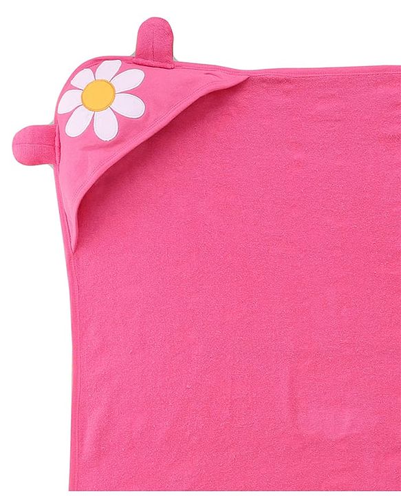 Babyhug Cotton Knit Hooded Wrapper With Floral Print L 65 x B 61 cm - Pink