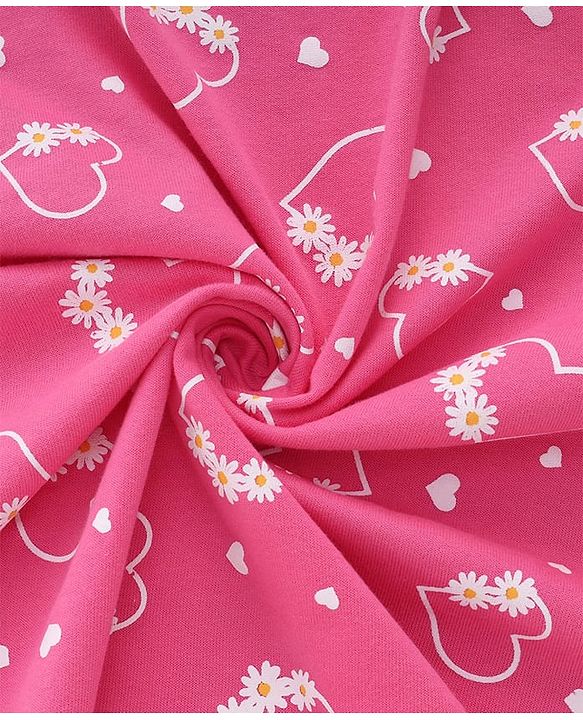 Babyhug Cotton Knit Hooded Wrapper With Floral Print L 65 x B 61 cm - Pink