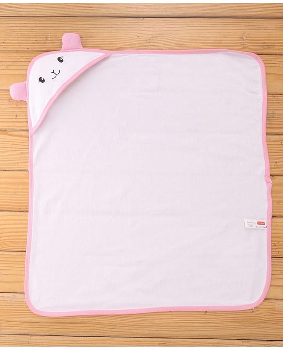 Babyhug Cotton Knit Hooded Wrapper with Polka Dots Print & Applique L 65  X B 61 cm  -  Pink