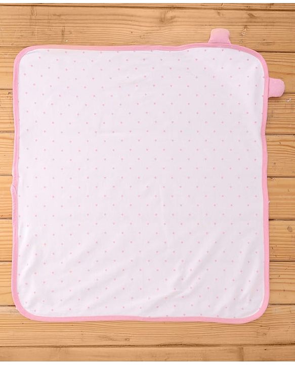 Babyhug Cotton Knit Hooded Wrapper with Polka Dots Print & Applique L 65  X B 61 cm  -  Pink