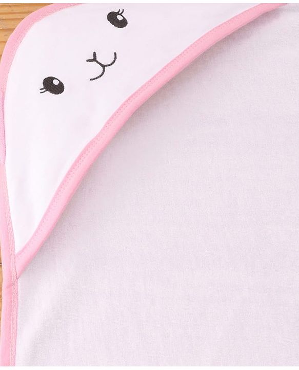 Babyhug Cotton Knit Hooded Wrapper with Polka Dots Print & Applique L 65  X B 61 cm  -  Pink