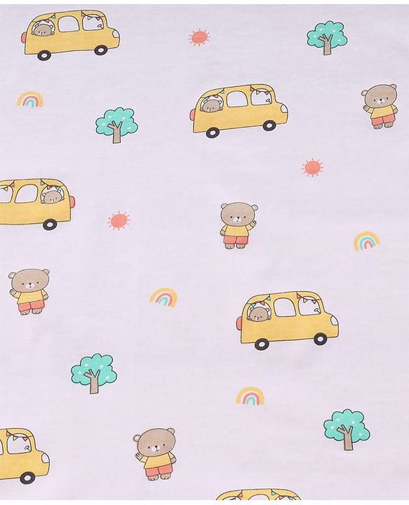 Babyhug Cotton Knit Hooded Wrapper With Vehicles Print L 65 x B 61 cm - White