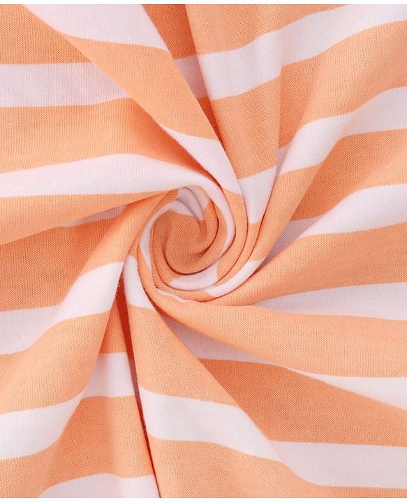 Babyhug Cotton Knit Striped Hooded Wrapper with Ear Applique L 65  X B 61 cm - Peach