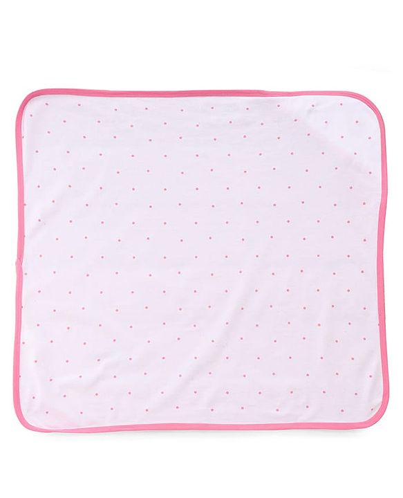 Babyhug Cotton Knit Hooded Wrapper Polka Dots Print  L 65 x B 61 cm - Pink
